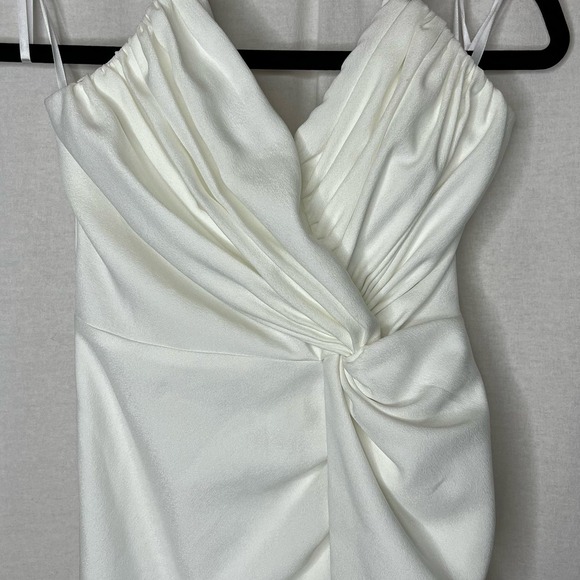 Katie May Come On Home NWT Twisted Strapless‎ Midi-Dress Ivory Satin Feel Small - Picture 2 of 9